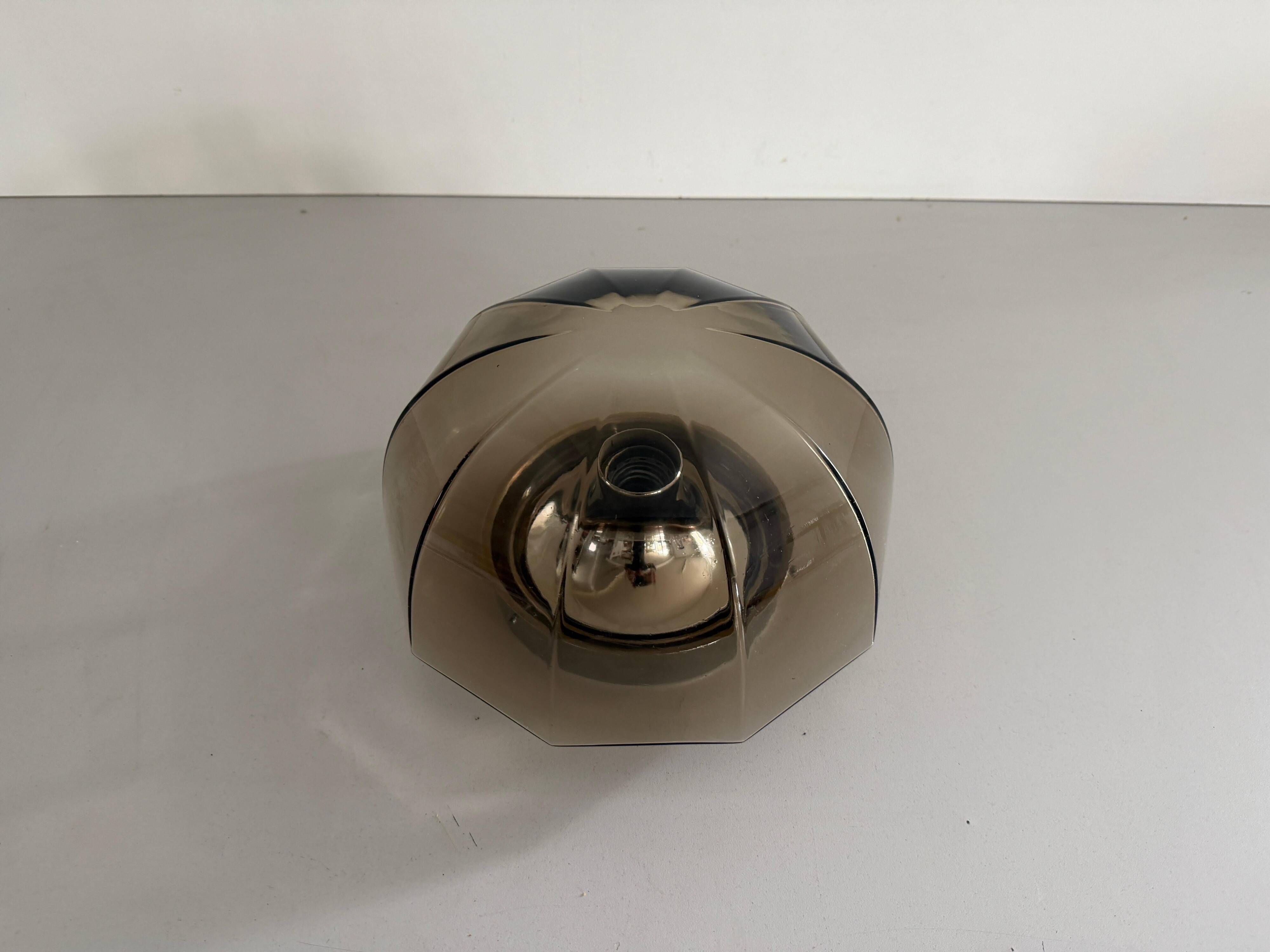 Flush-mounted brown glass fixture and metal base by N Leuchten, 1960s, Germany.