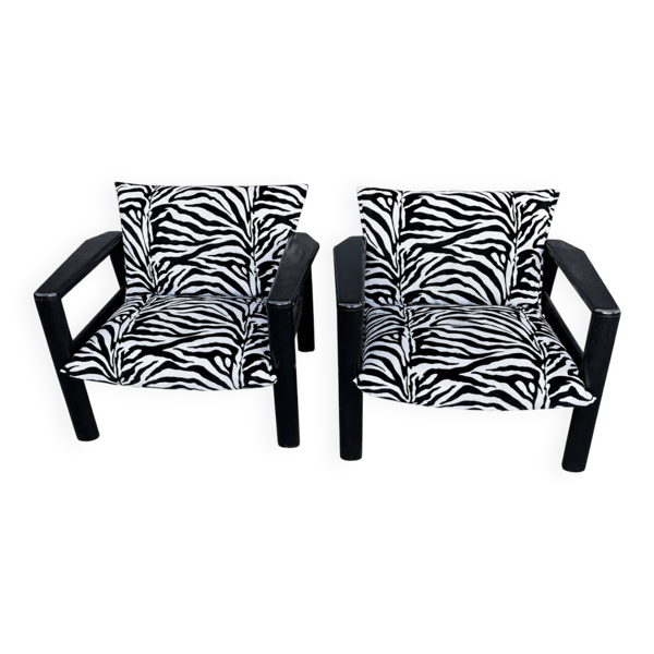 Paire de fauteuils vintage zèbre – esprit design années 80