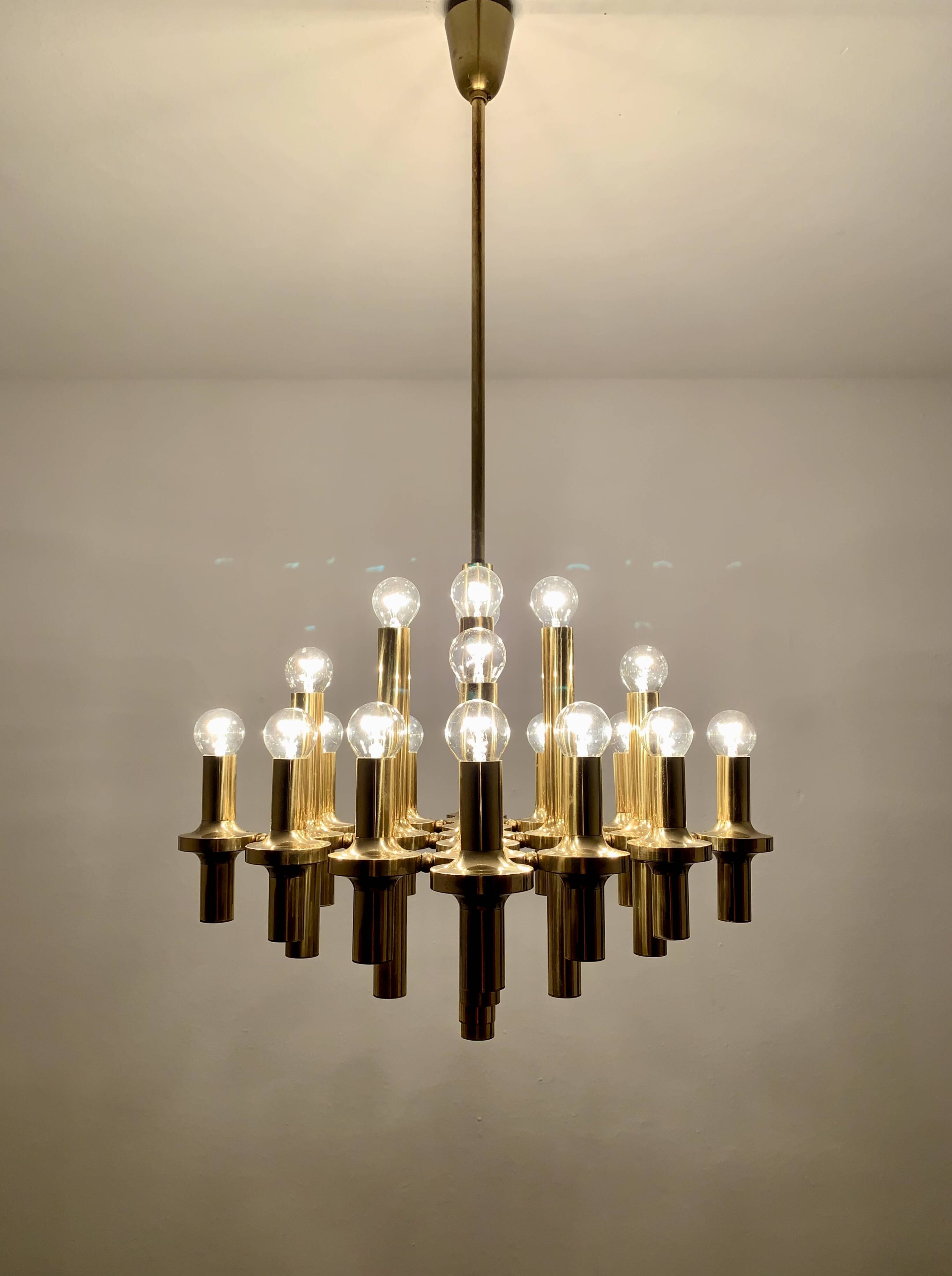 Brutalist Brass Chandelier by Gaetano Sciolari