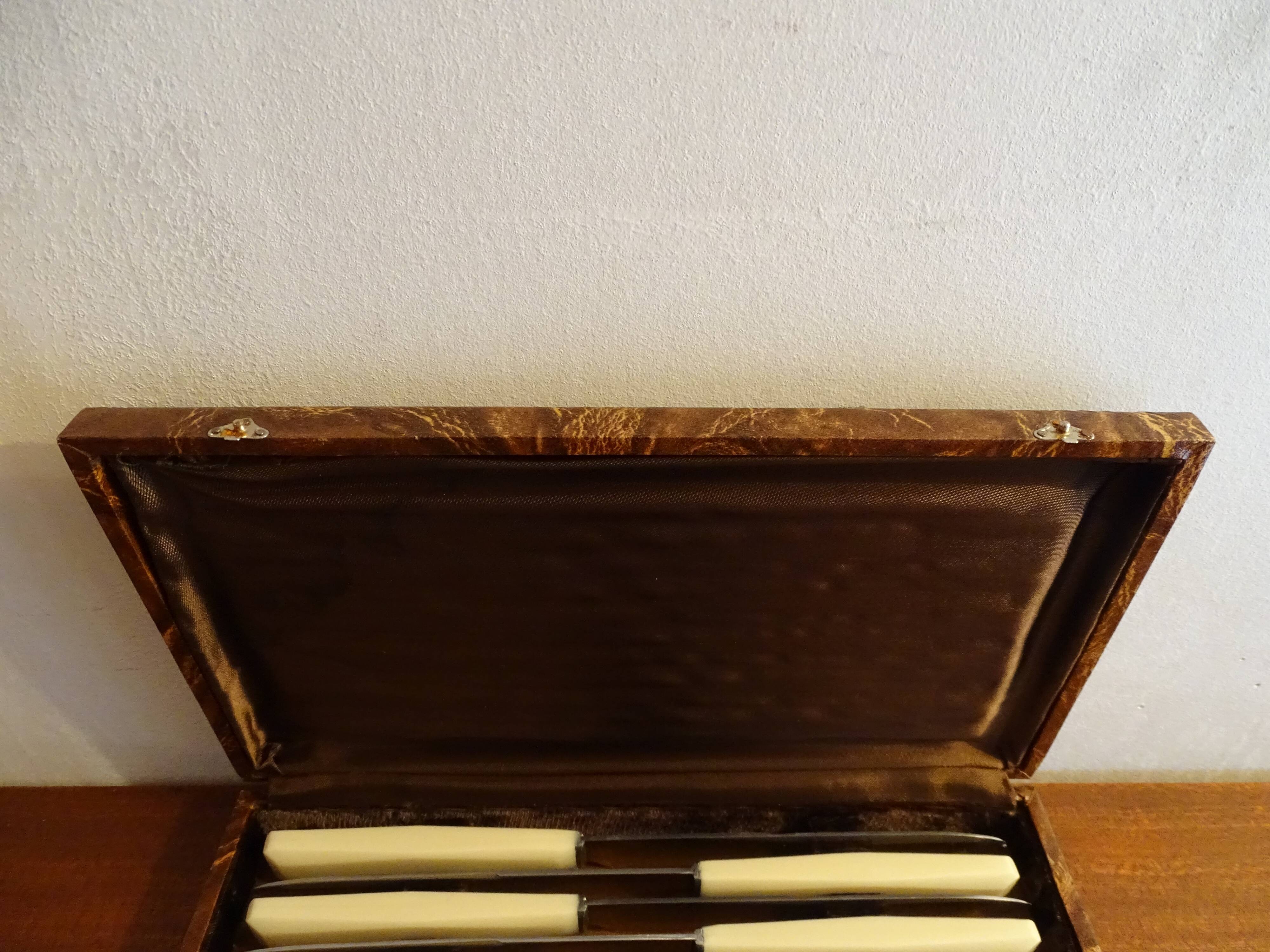 12 knives handled in Art Deco bone 1930 in case