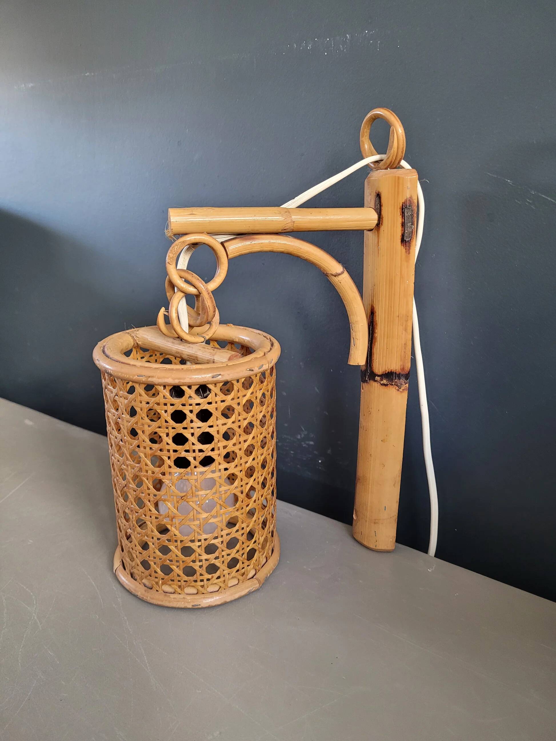 Vintage bamboo and cane wall light