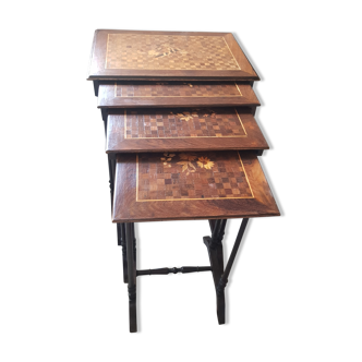 4 pull-out tables, marquetry trays