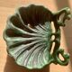 Antique enamelled cast iron soap dish in the shape of a shell (fir green)