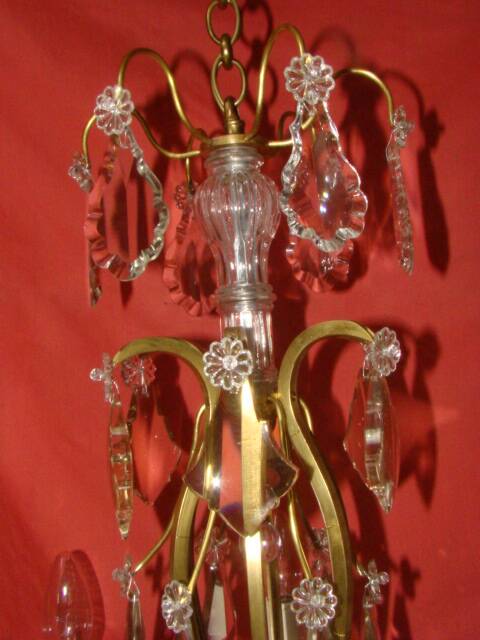 Six-armed crystal cage light fixture from the early 20th century