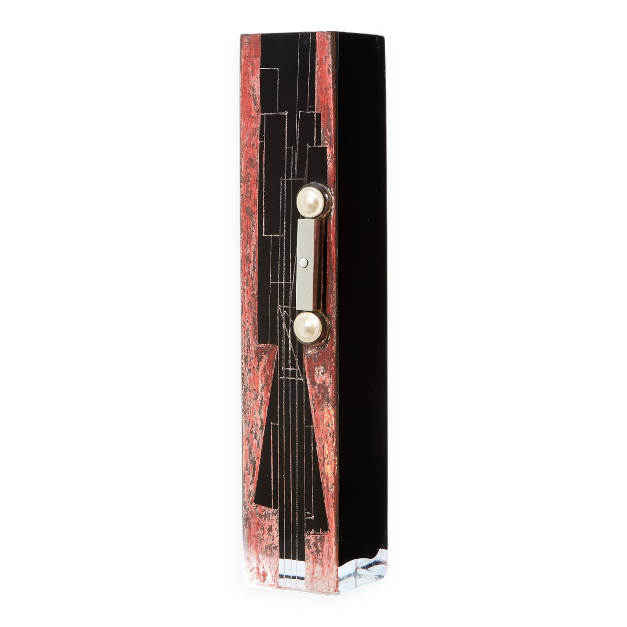 Large Art Deco vase in black and red opaline glass Anatole Riecke 1938