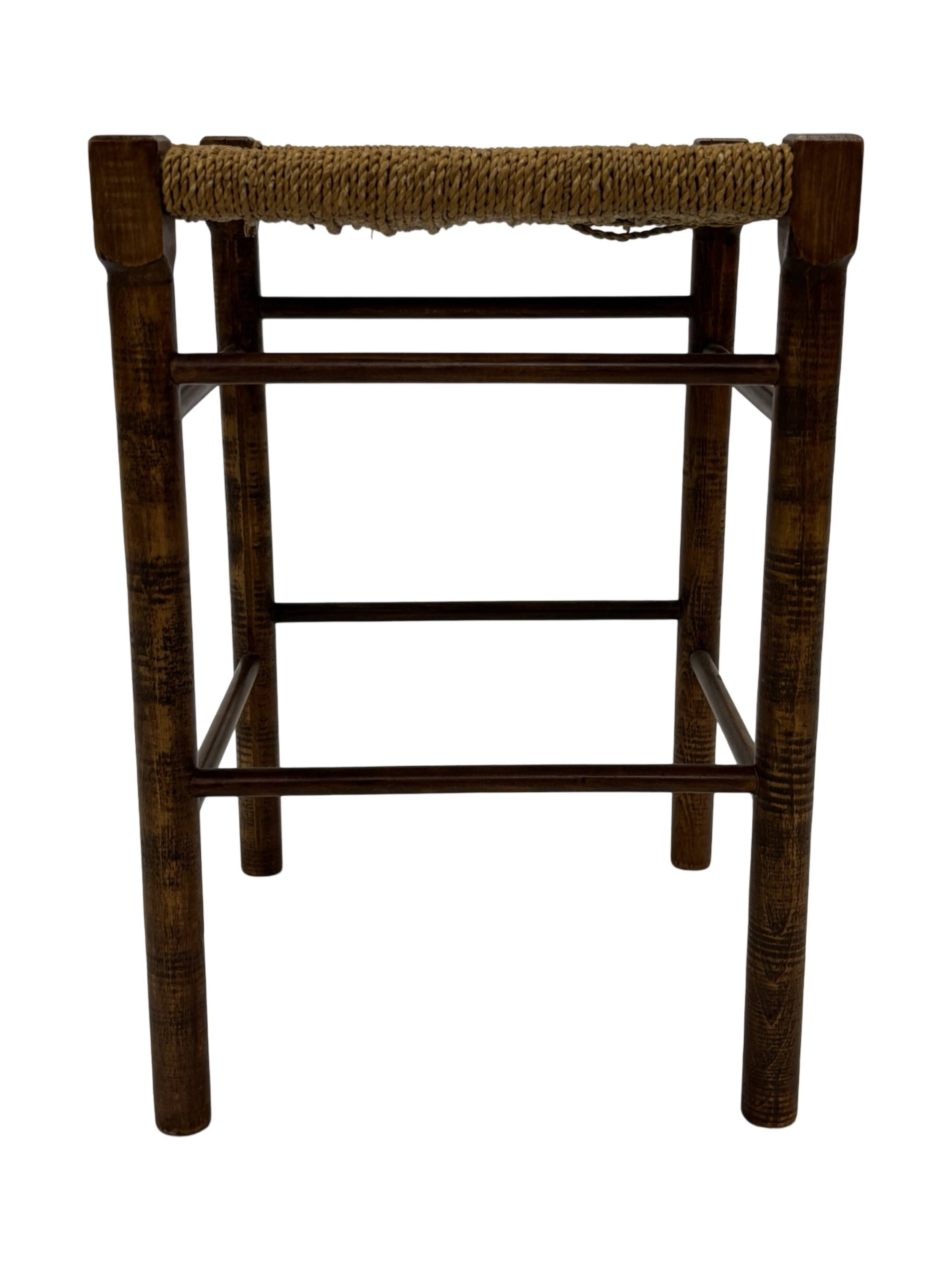 Vintage Wooden Stool With Rope Seat 60s Minimalist