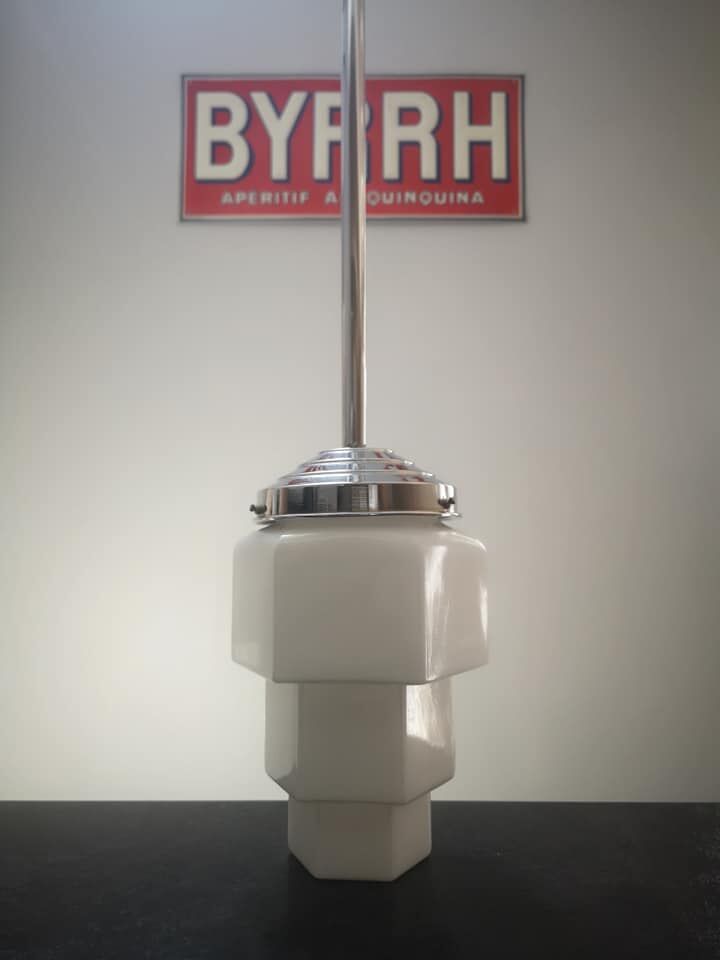 Old ceiling lamp/suspension skyscraper opaline art deco bahaus modernist 1930s tbe
