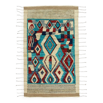 Tapis décoratif tribal fait main en laine multicolore 154 cm x 259 cm