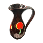 Pichet Poet Laval brigitte céramique marron décor multicolore vintage
