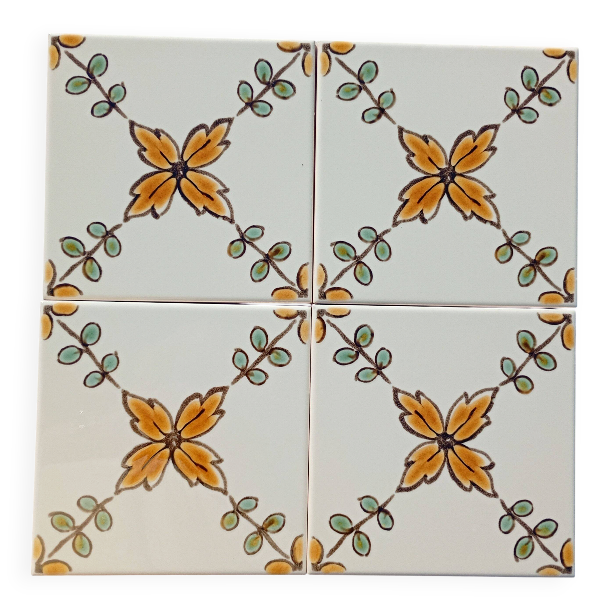 Set of 4 Vintage Portuguese Tiles 15x15 cm  Authentic Hand-Painted Majolica