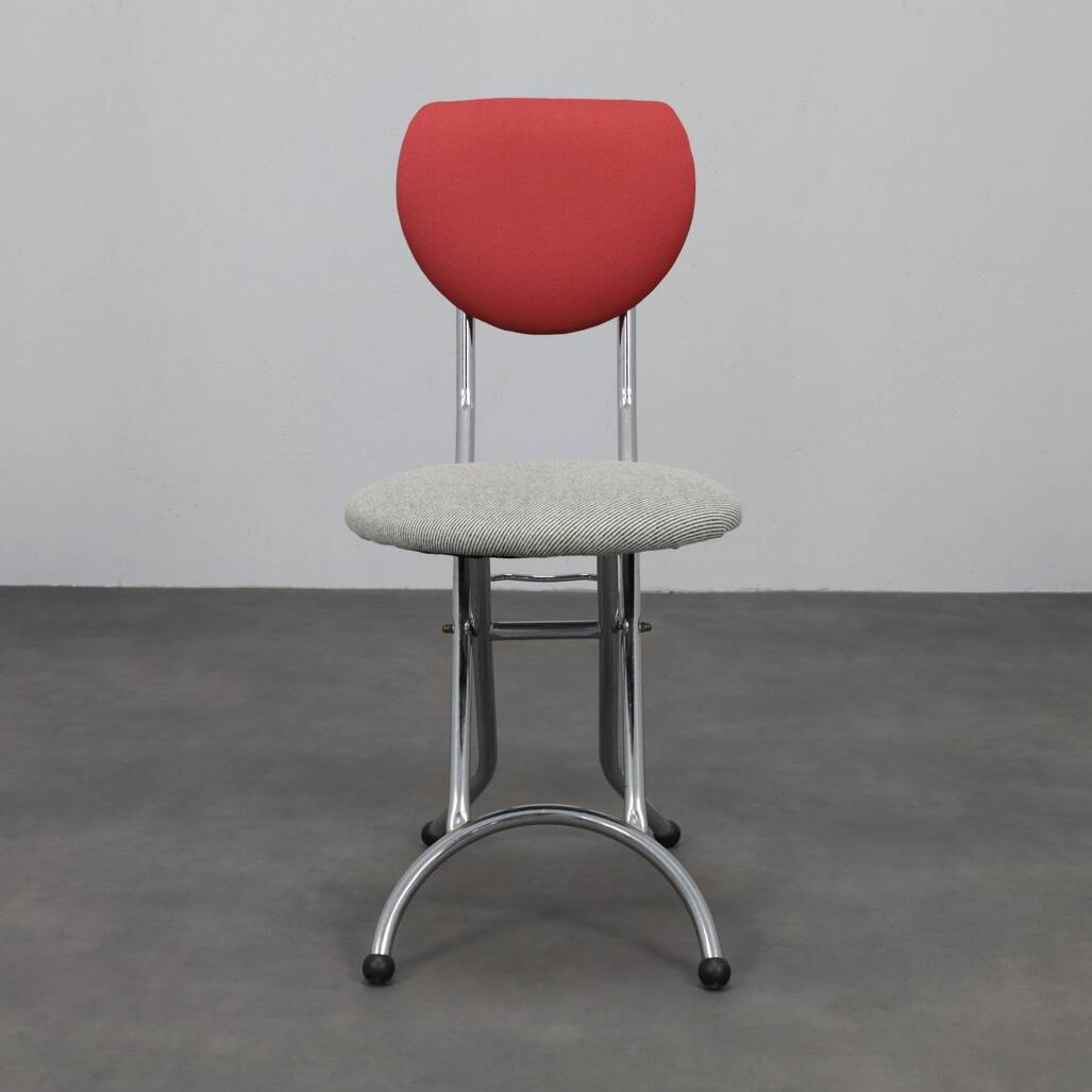 Set of 4 Postmodern Folding Chairs in Chrome and Wool, Italy, 1990s