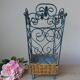 Shabby chic French umbrella stand in metal and woven wicker – storage