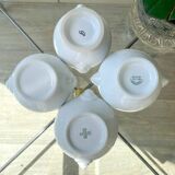 6 mismatched vintage porcelain lion head onion soup bowls - white, made in France
