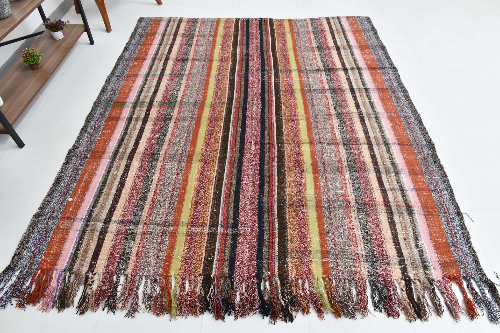 Kilim multicolore rayé moderne 6x7, 203x230Cm