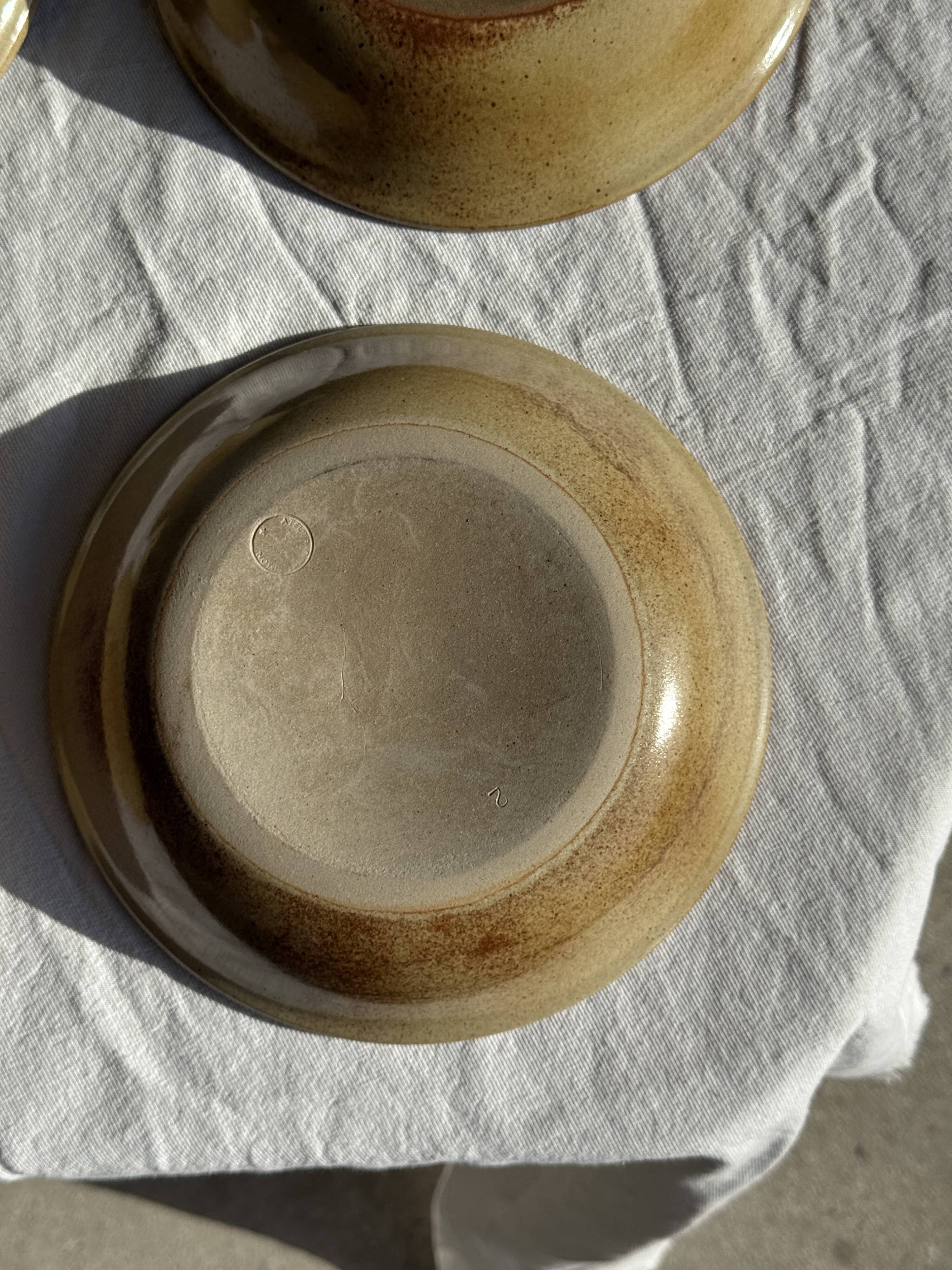 Set of 8 brown-rimmed stoneware deep plates Atelier Saint Simon D19.5