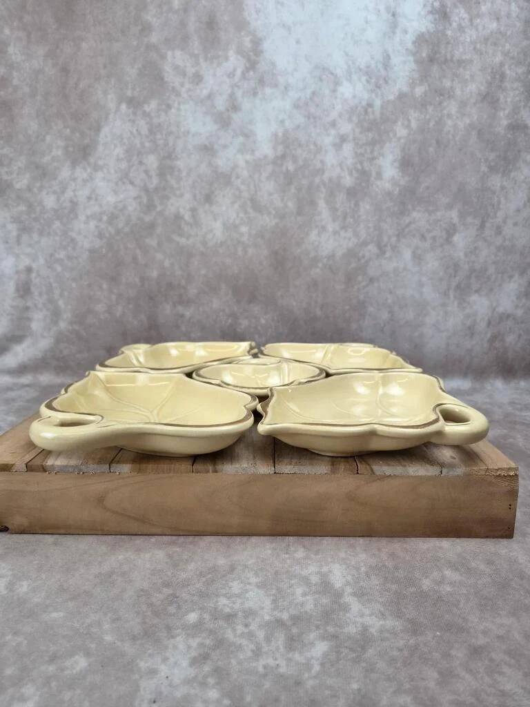 Vintage aperitif service 5 leaf bowls – Poët Laval art ceramics – gilding