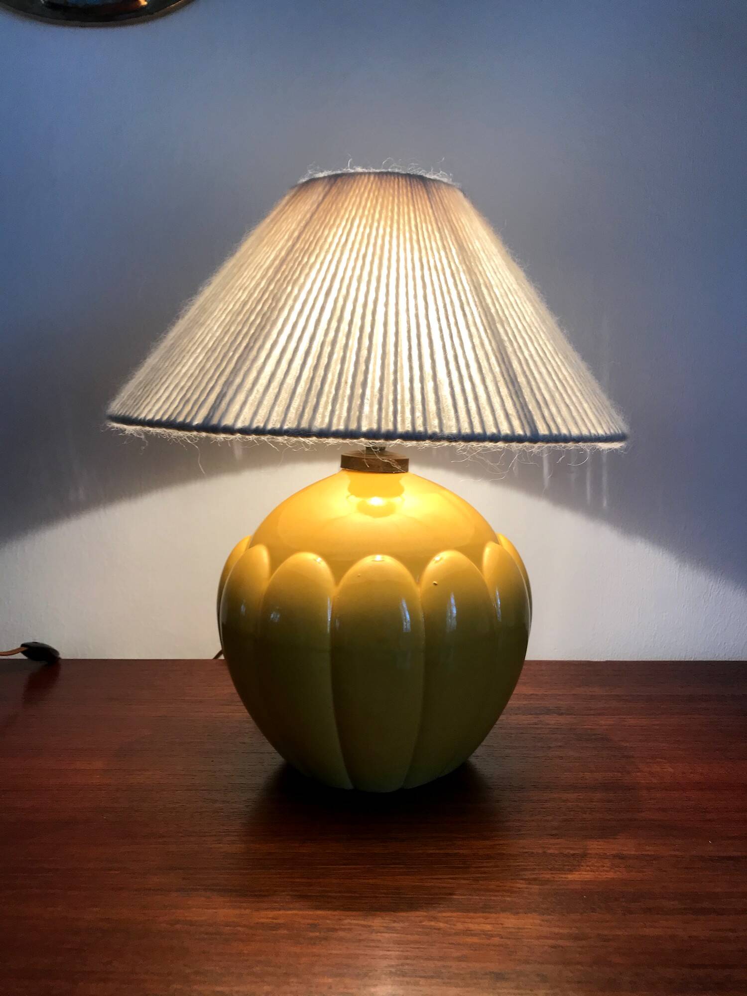 Vintage St Clément ceramic lamp with wool shade