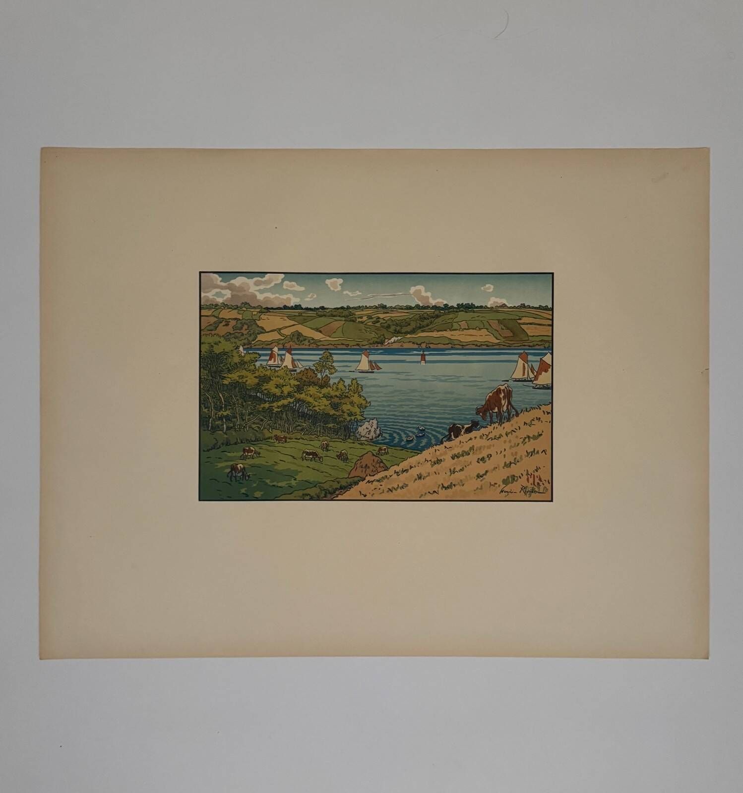 Lithographie par Henri Rivière Le Trieux à Kermarie