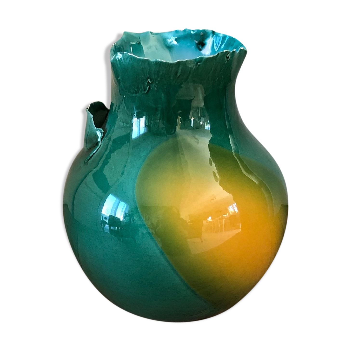 Yellow heart green ceramic vase