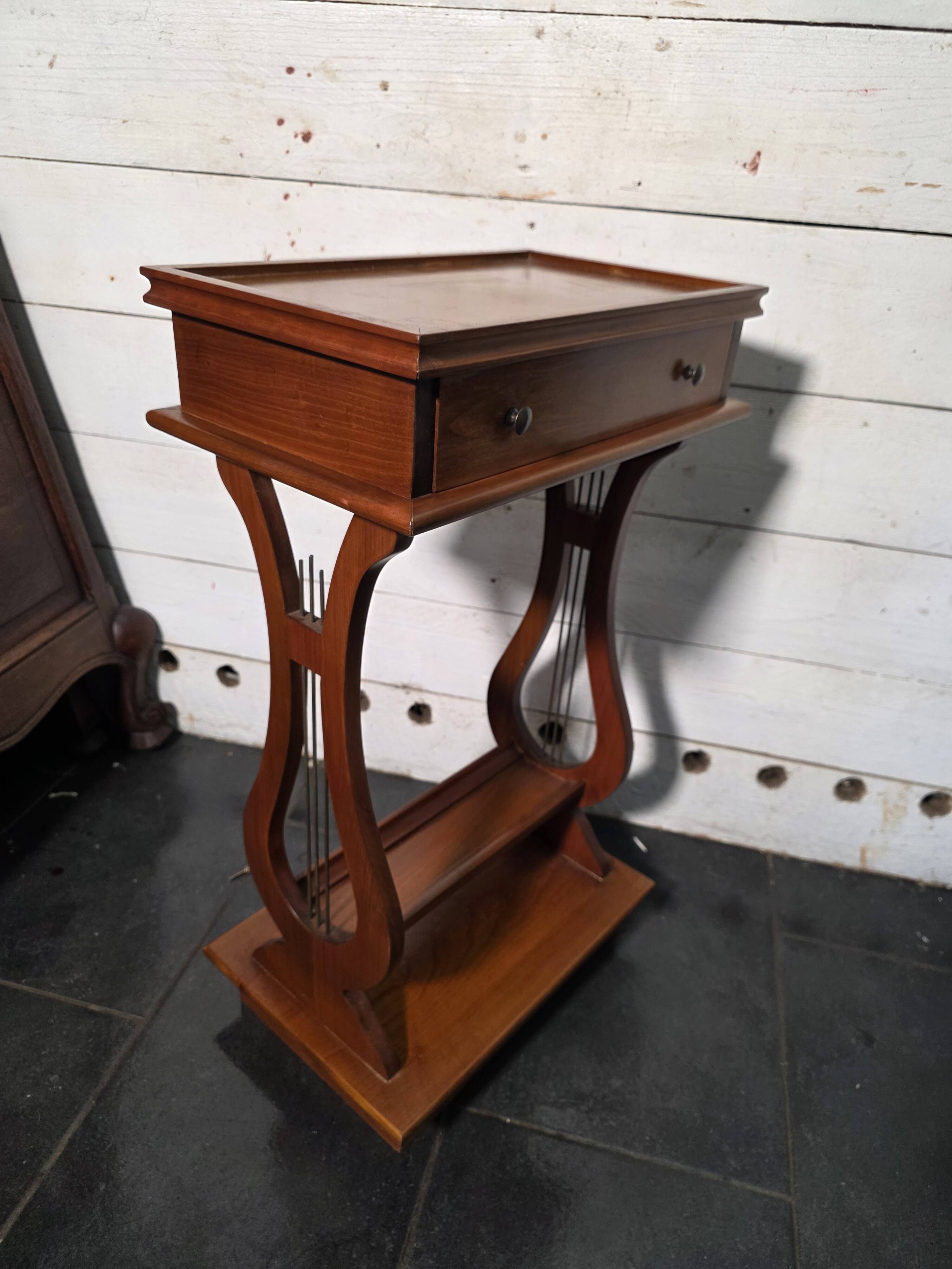 Lyre bedside table in solid cherry wood