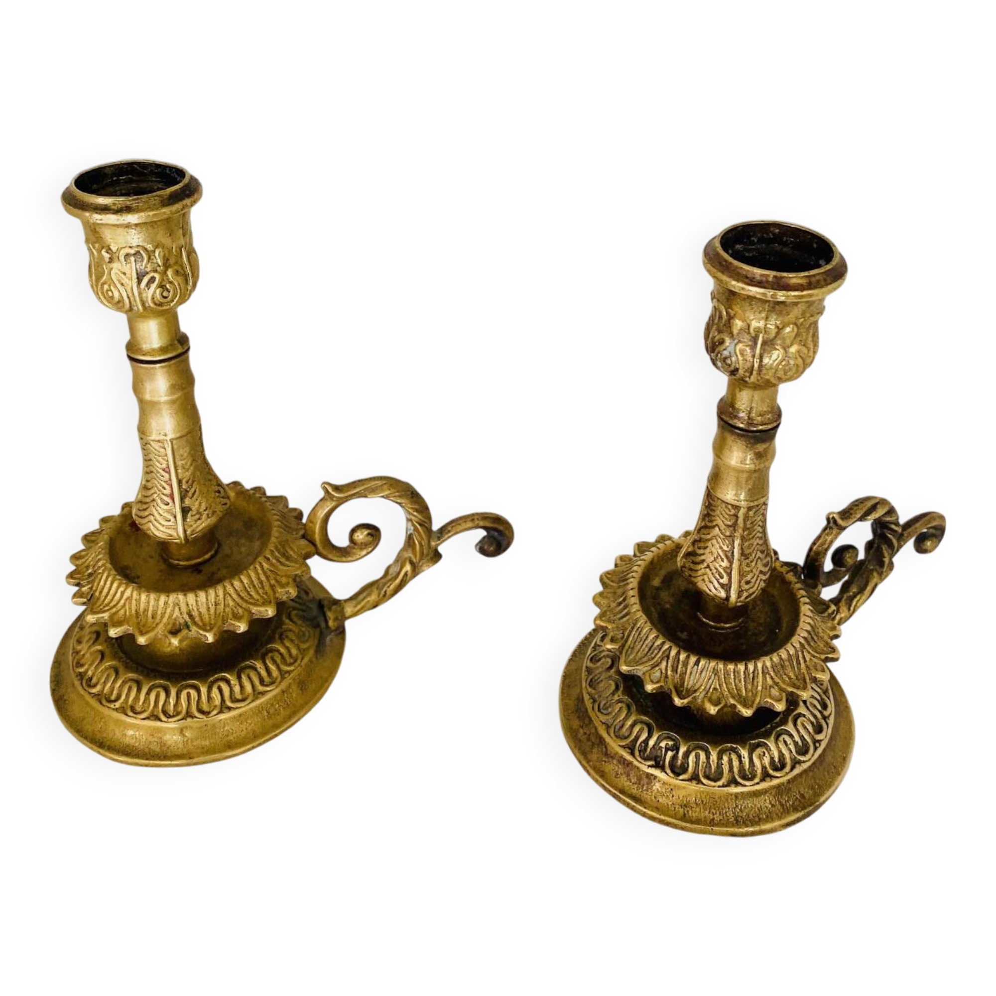 Pair of gilded brass candlesticks