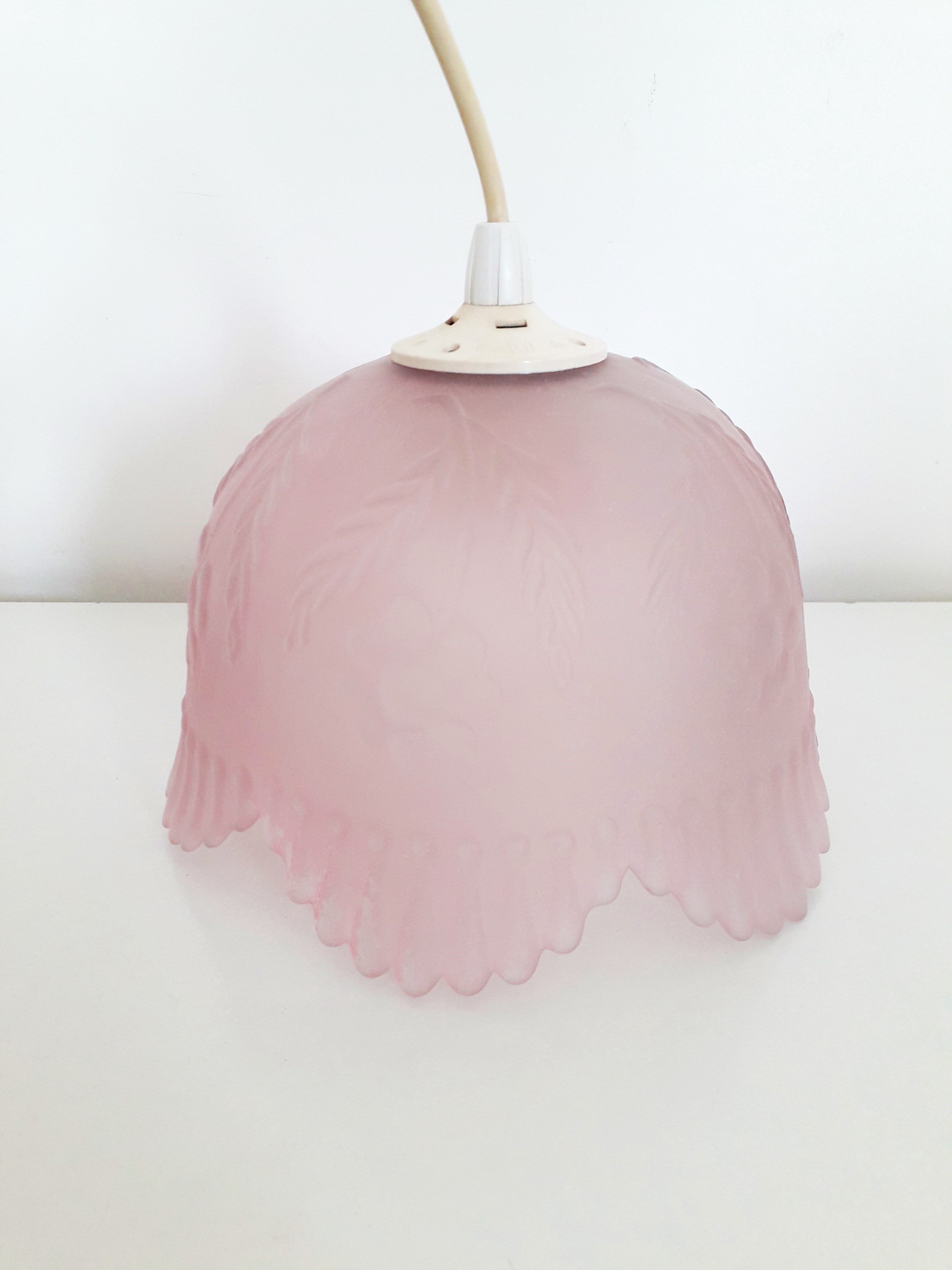 Vintage pink pressed glass pendant lamp - 1960
