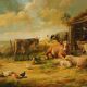 Belgian Artist, Farm Scene, 20th Century, Large Oil on Canvas, Framed