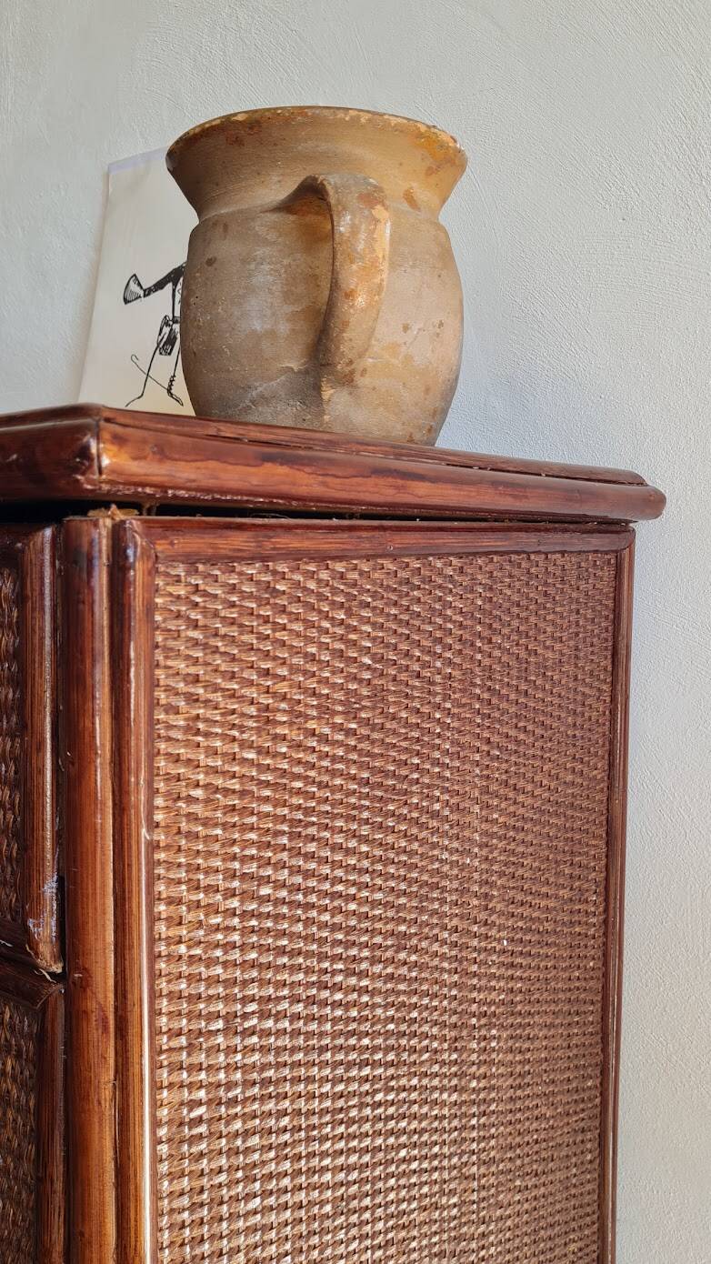 Commode en rotin vintage circa années 70