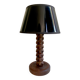 Lampe bois taillé, câble tissu neuf, abat-jour papier