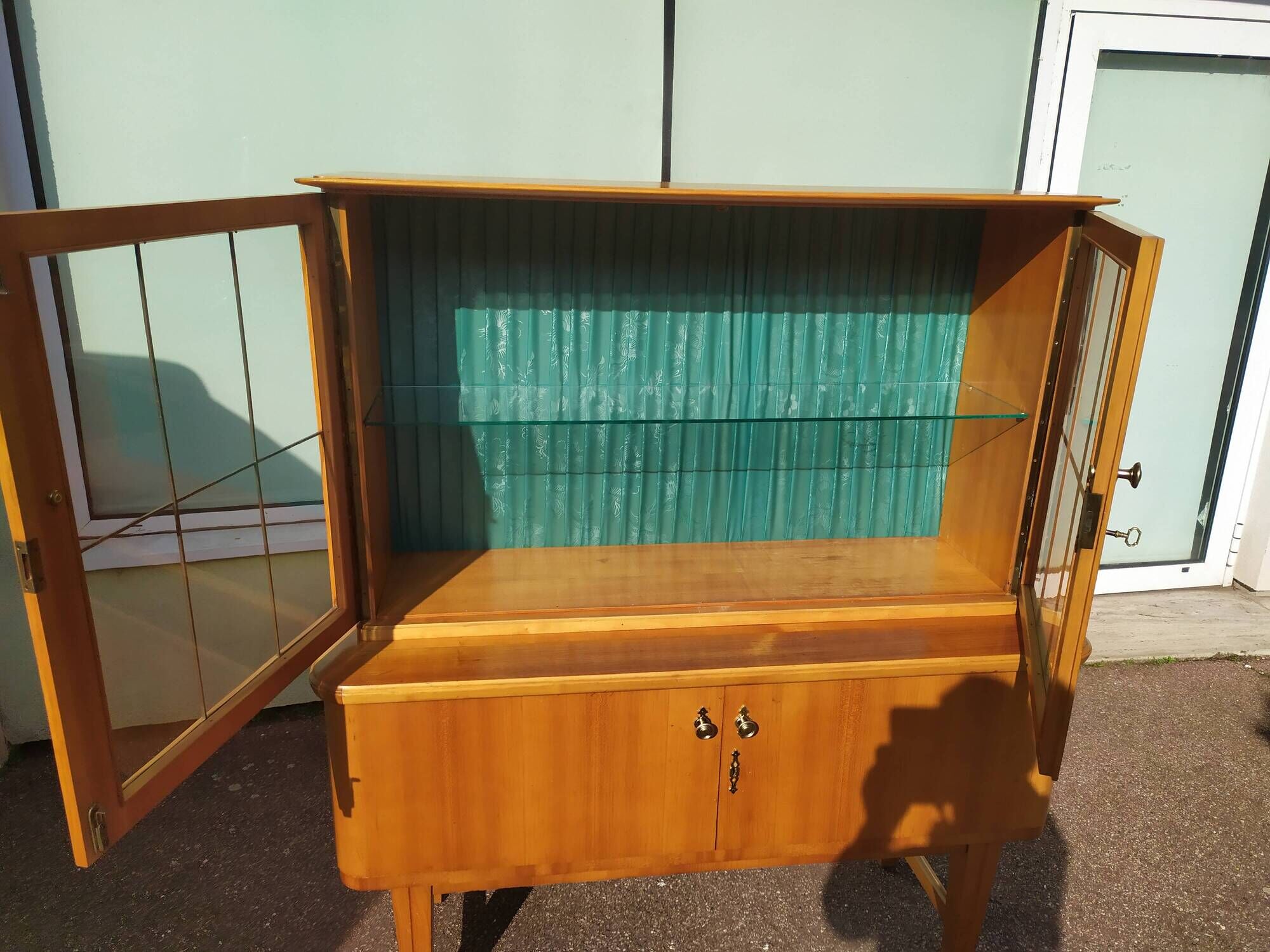 Small high sideboard - sideboard - wood - glass - vintage