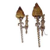 Appliques type torchère en fonte d'aluminium et verre - mid. XXeme