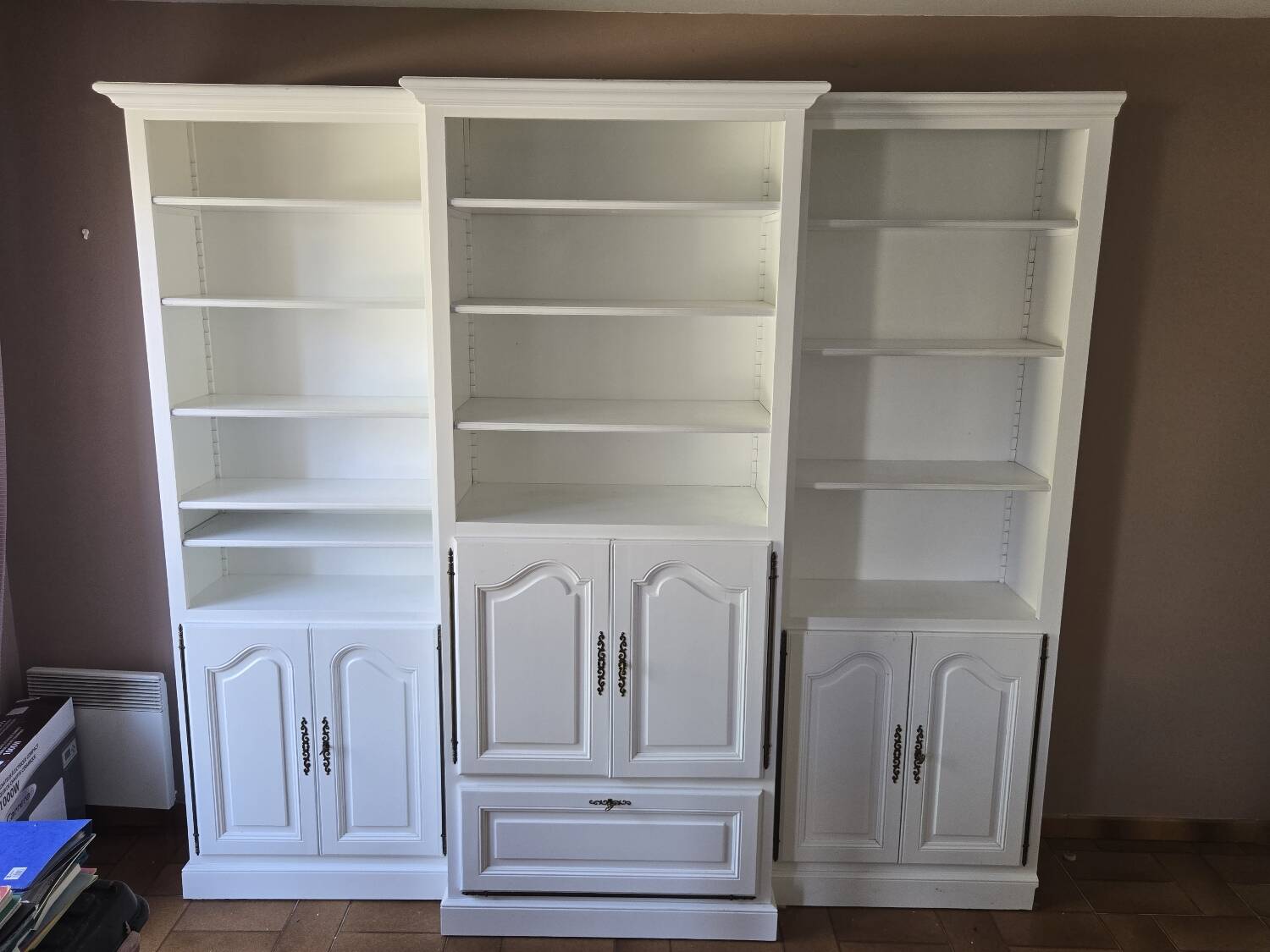 White cerused wood library (+TV housing)
