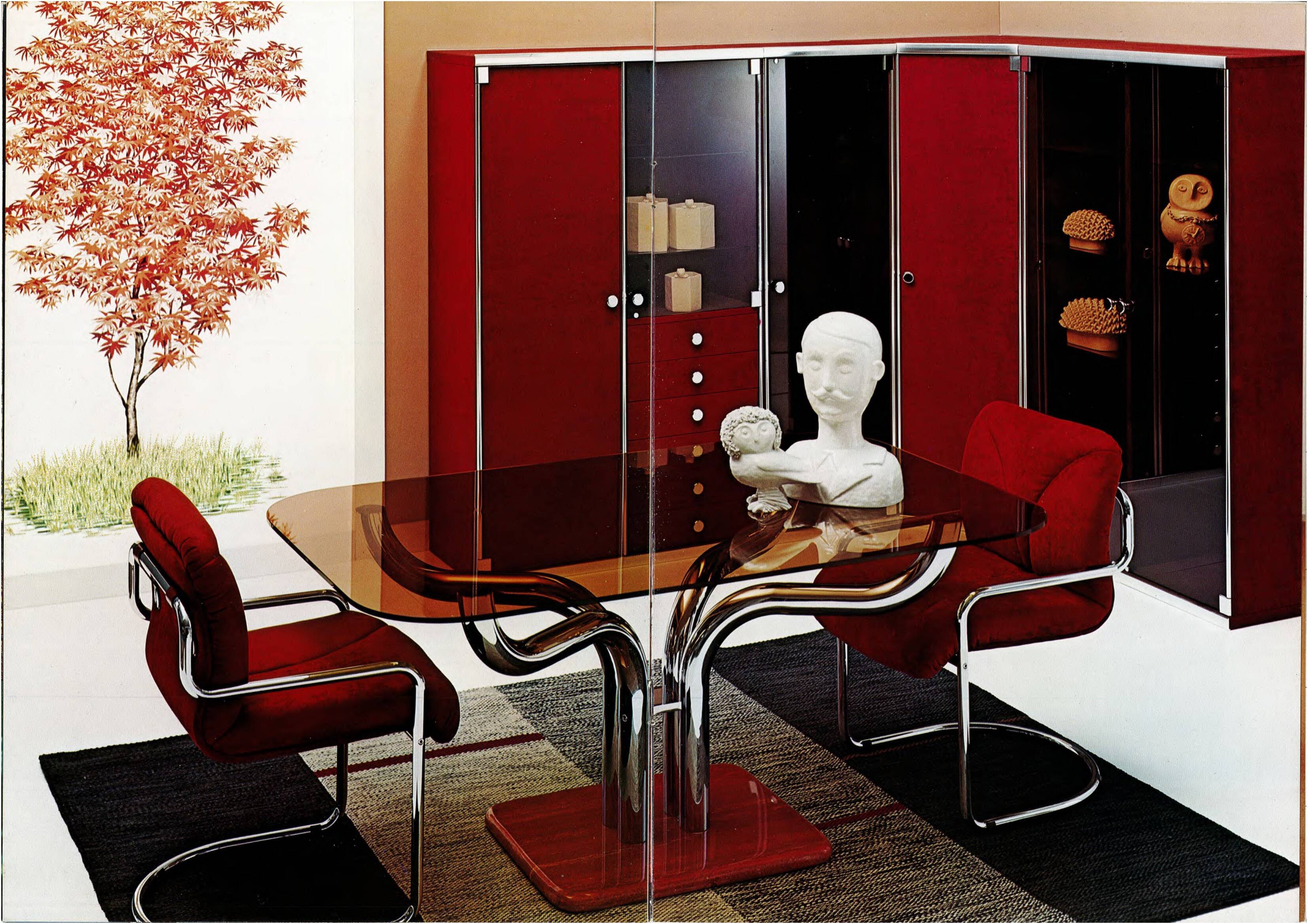Guido Faleschini Astro Smoked Glass and Suede Cabinets for i4 Mariani 1979
