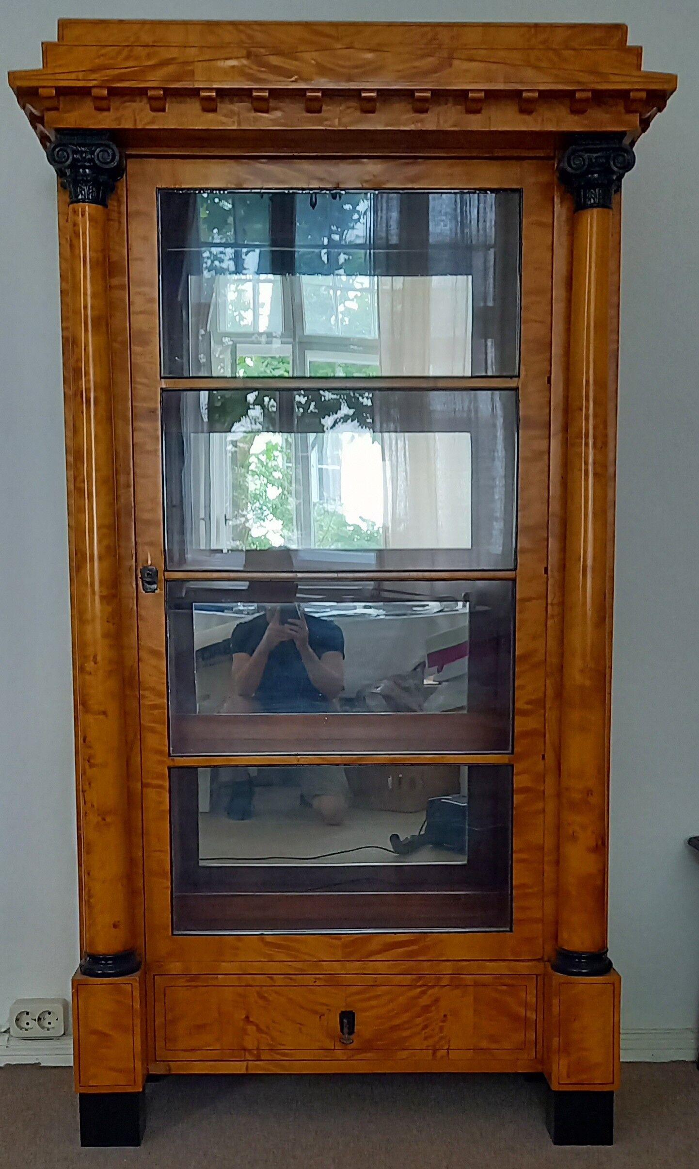Antique German Biedermeier Birch Display Cabinet