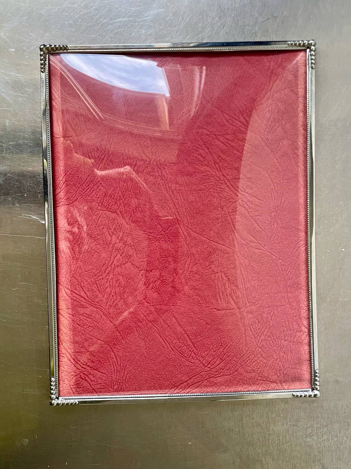 Art deco silver colored  metal frame  24.5  cm x 18.5 cm convex glass