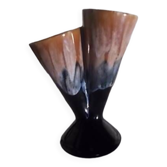 Vase vintage double col en grès flammé