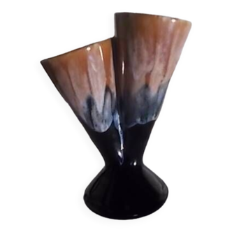 Vintage double neck vase in flamed stoneware