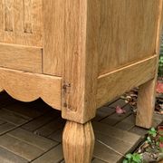 Asymmetrical Art Deco glass-fronted Parisian wardrobe in raw oak, 1930.