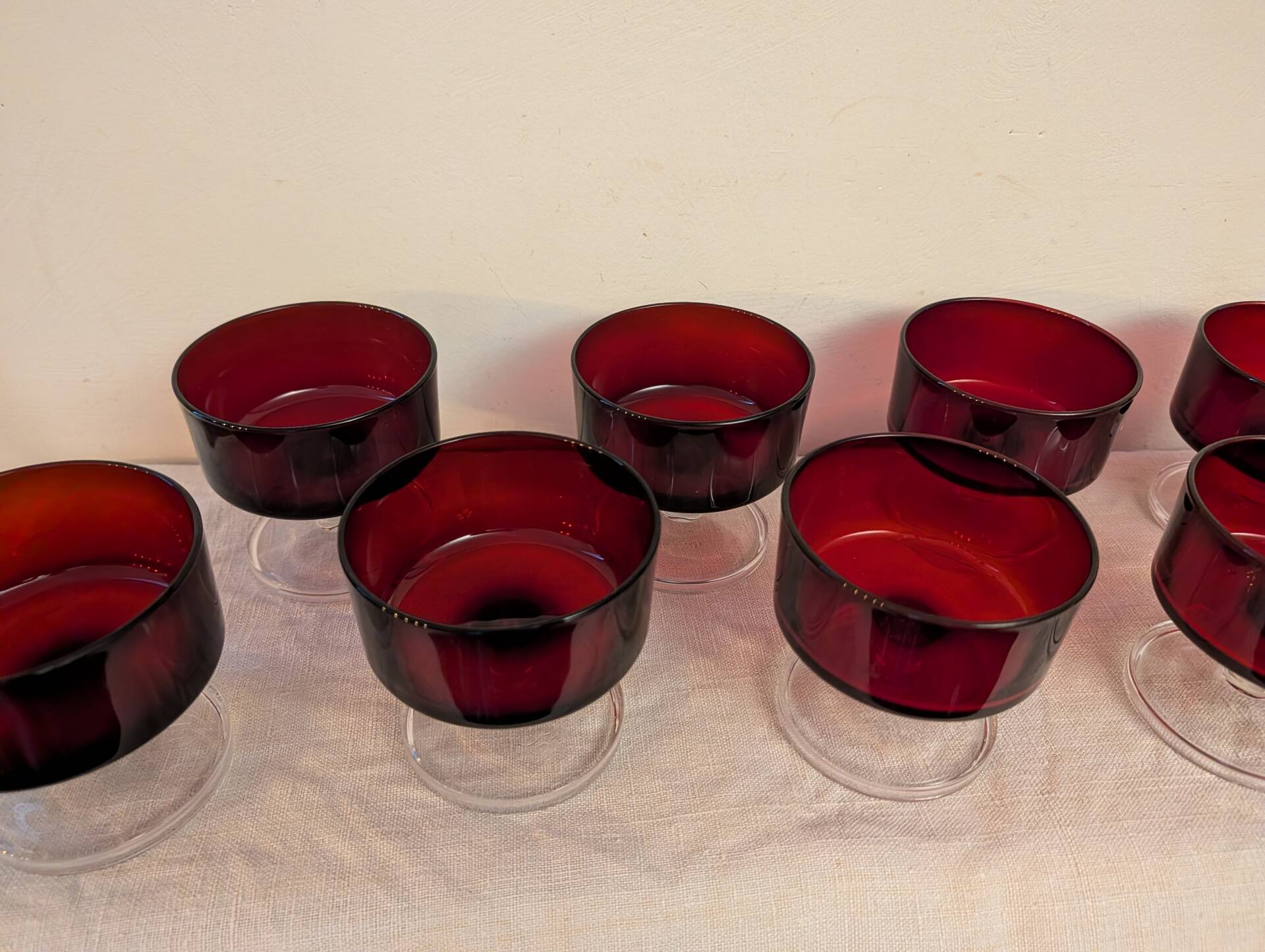 10 ruby glass cups, 1970s