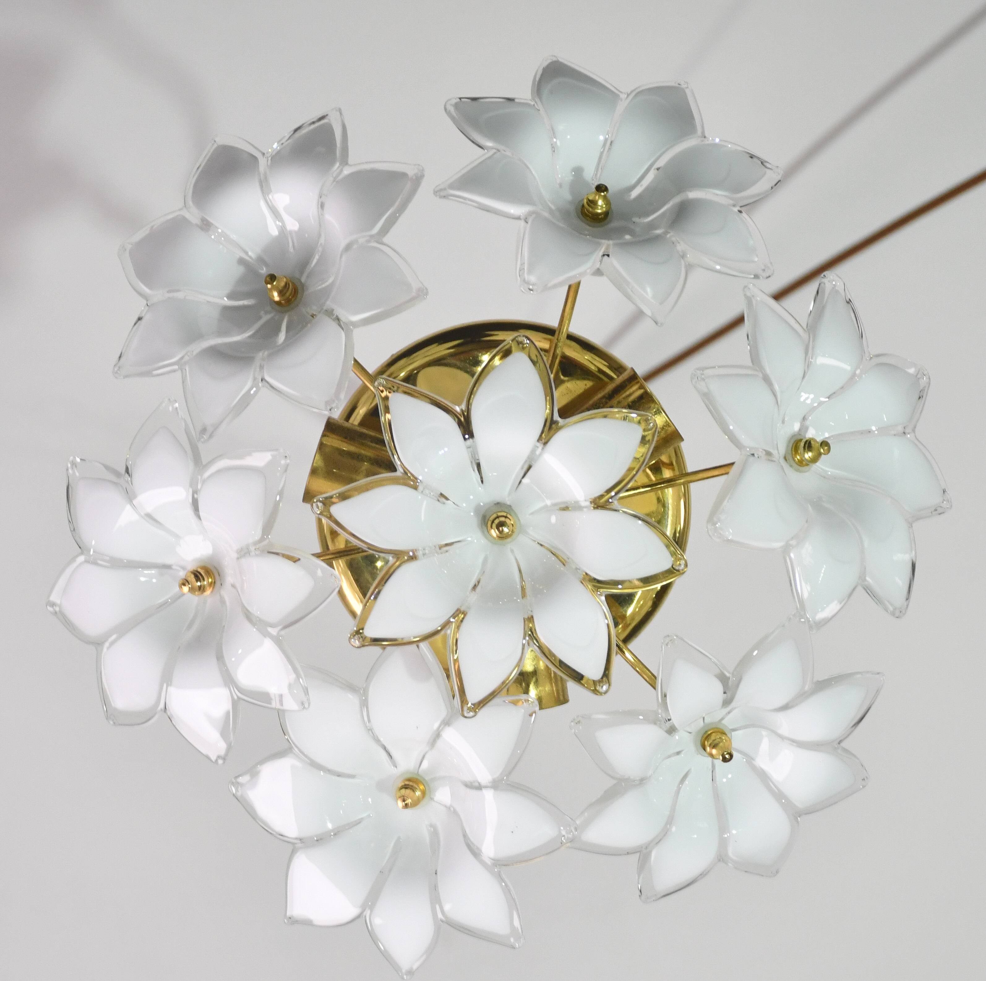 Set of 2 Charming Murano Vintage Ceiling Light White Flowers, 1970s