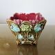 Vase, art nouveau cache pot, in barbotine, Onnaing majolica with floral motif.