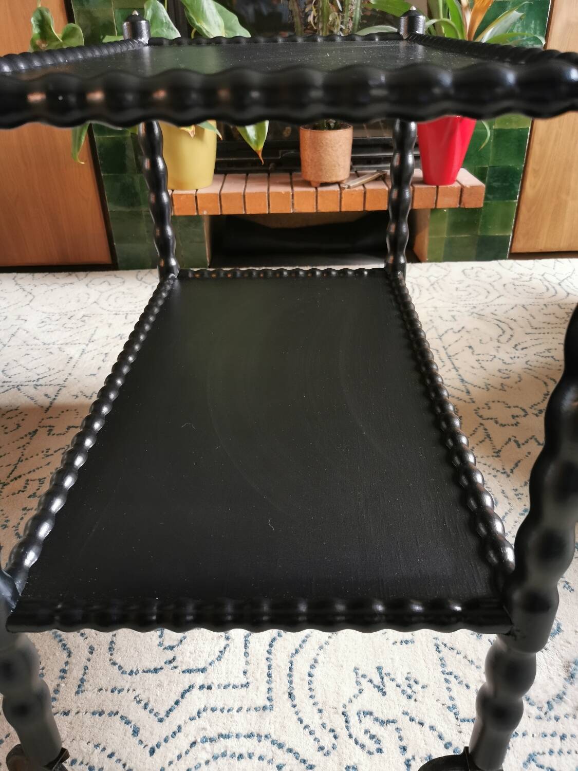 Vintage black rolling serving cart