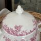 Superb antique sugar bowl in fine porcelain with a floral design in old rose.