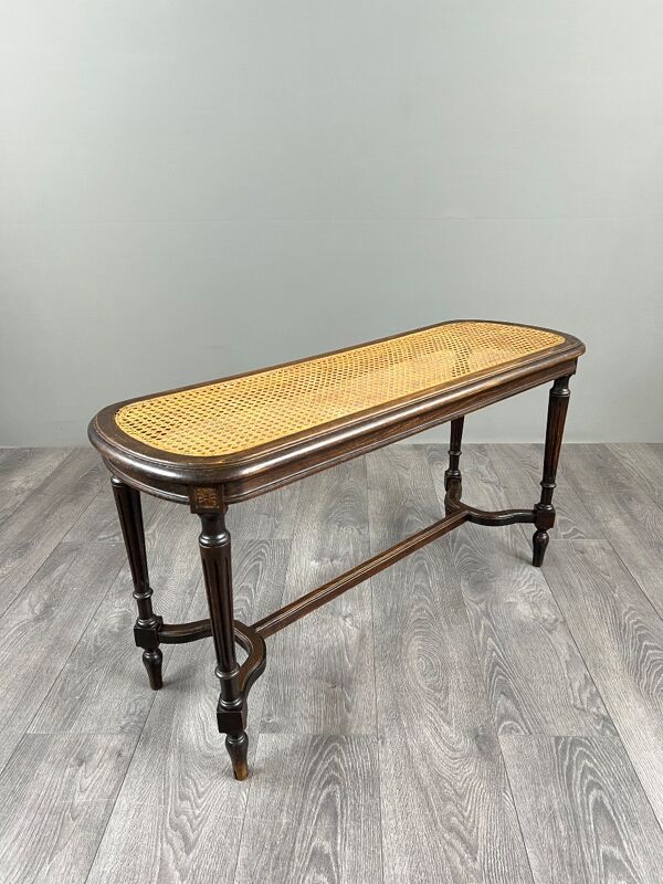 Banquette ancienne en bois, assise cannée, style Louis XVI, XXe Siècle