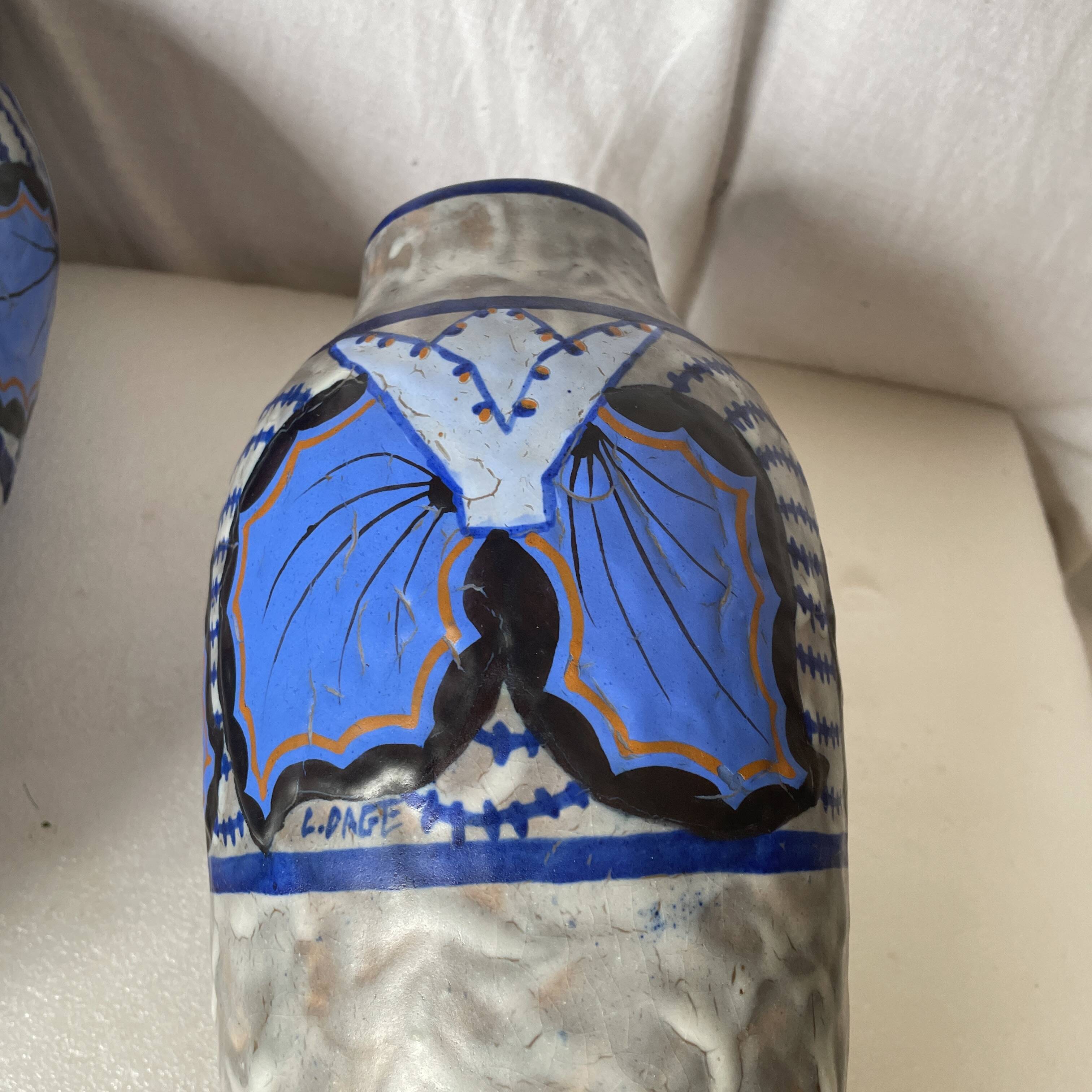 Pair of Papillon vases by Louis Dage art deco