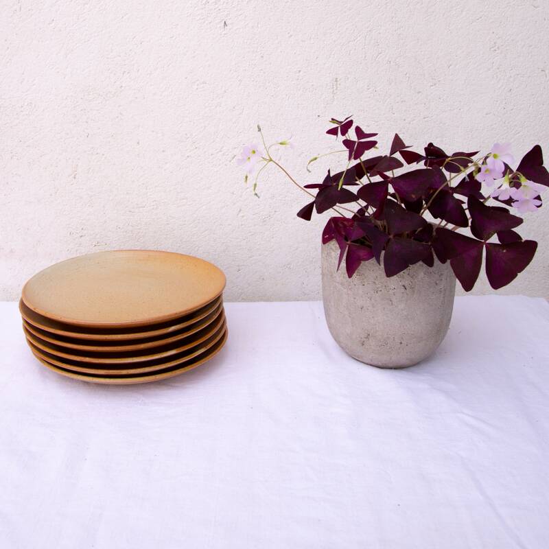 6 village stoneware dessert plates France