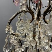 Vintage Italian Crystal Beaded Chandelier with Lilac Glass Bobeches, 1