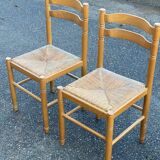 4 solid wood chairs with straw and fabric