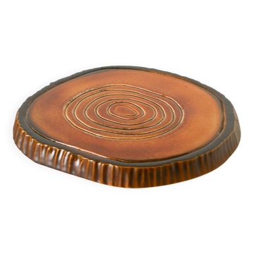 Dessous de plat en barbotine, forme tronc, poterie du Périgord, 1970