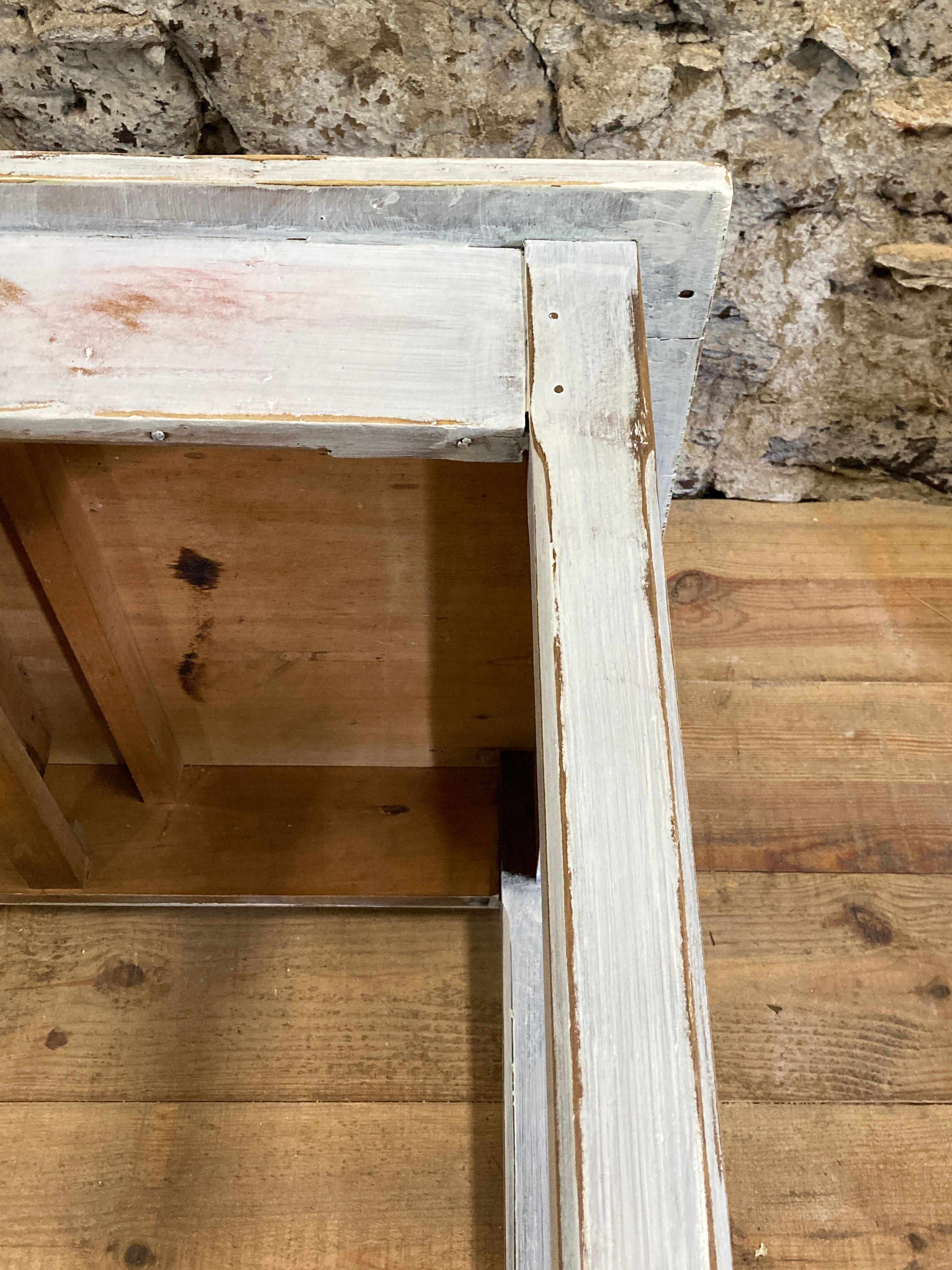Farmhouse table 6 people white patinated in rectangular solid oak